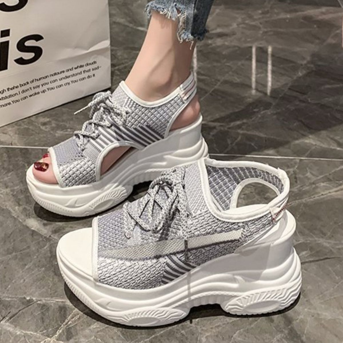 Breathable Mesh Platform Sandals