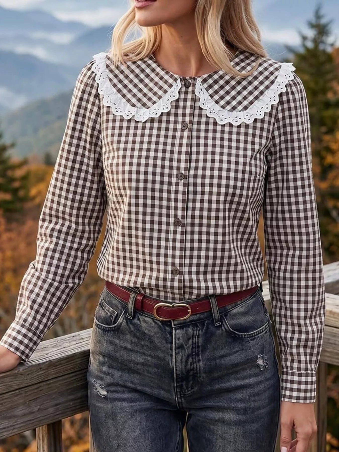 Lace Peter Pan Collar Button Up Shirt