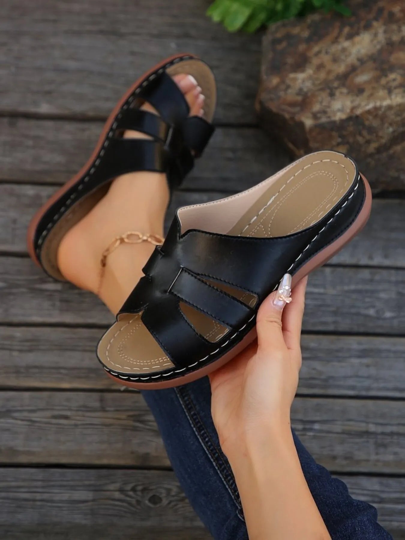 Cutout Leather Open Toe Sandals