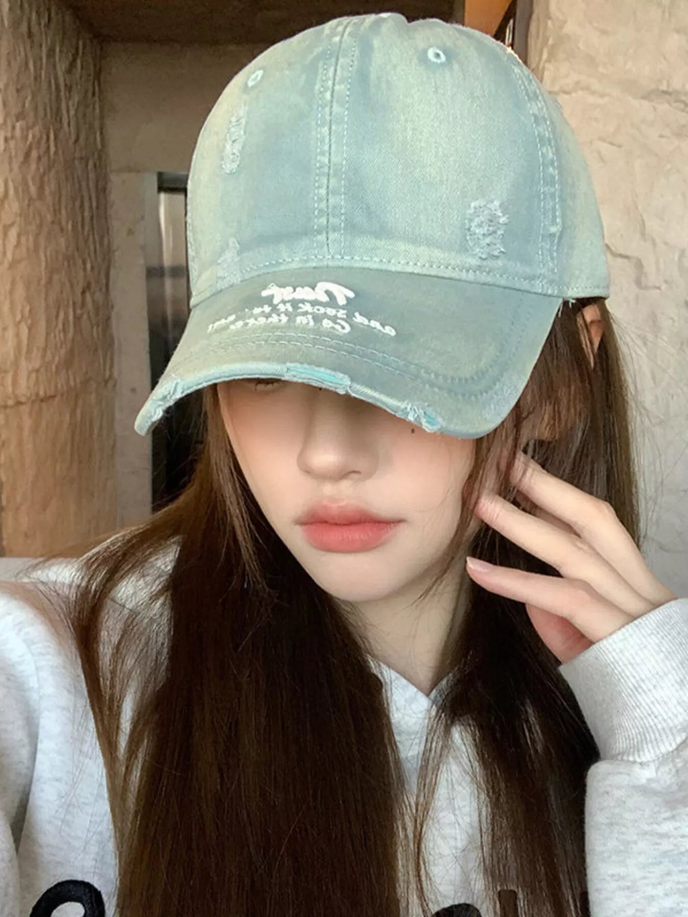 Distressed Embroidered Baseball Cap