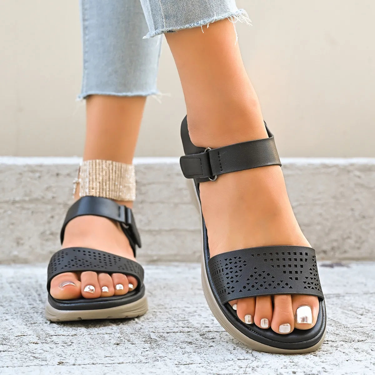 Hollow Out Open Toe Platform Sandals