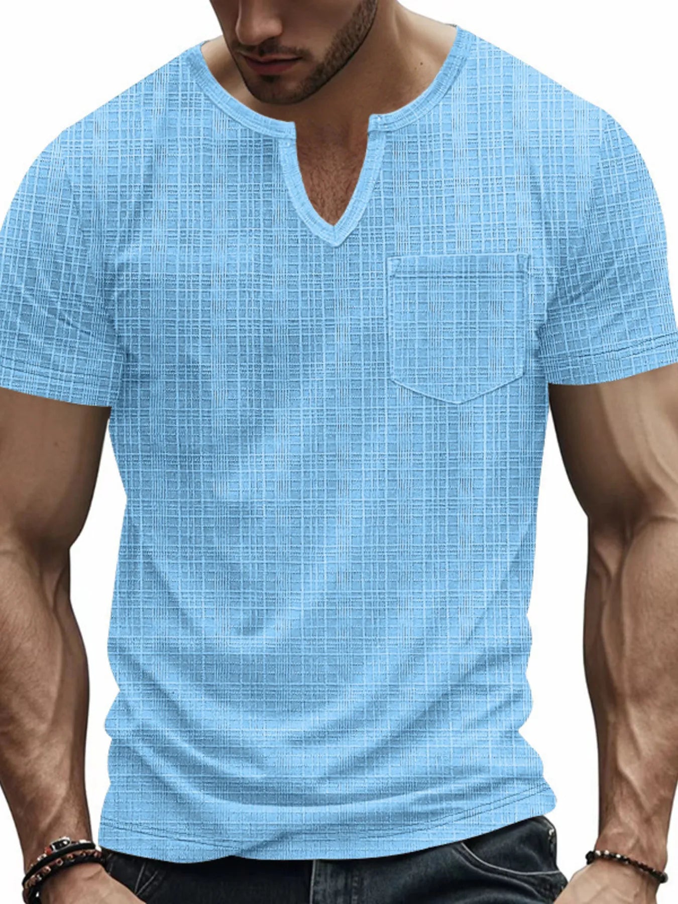 Men's Full Size Notched Short Sleeve T-Shirt Plus Size