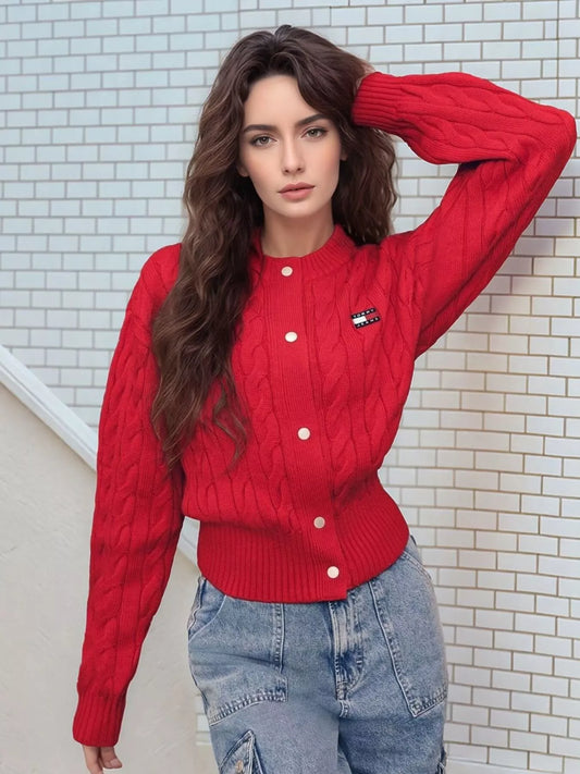 Cable-Knit Button-Front Cardigan