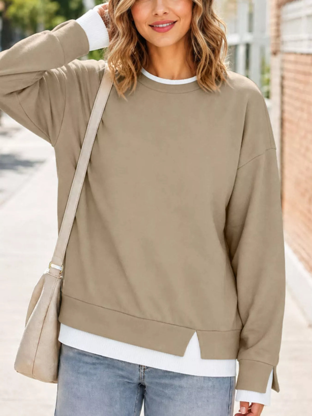 Crewneck Sweatshirt with Contrast Ribbed Trim