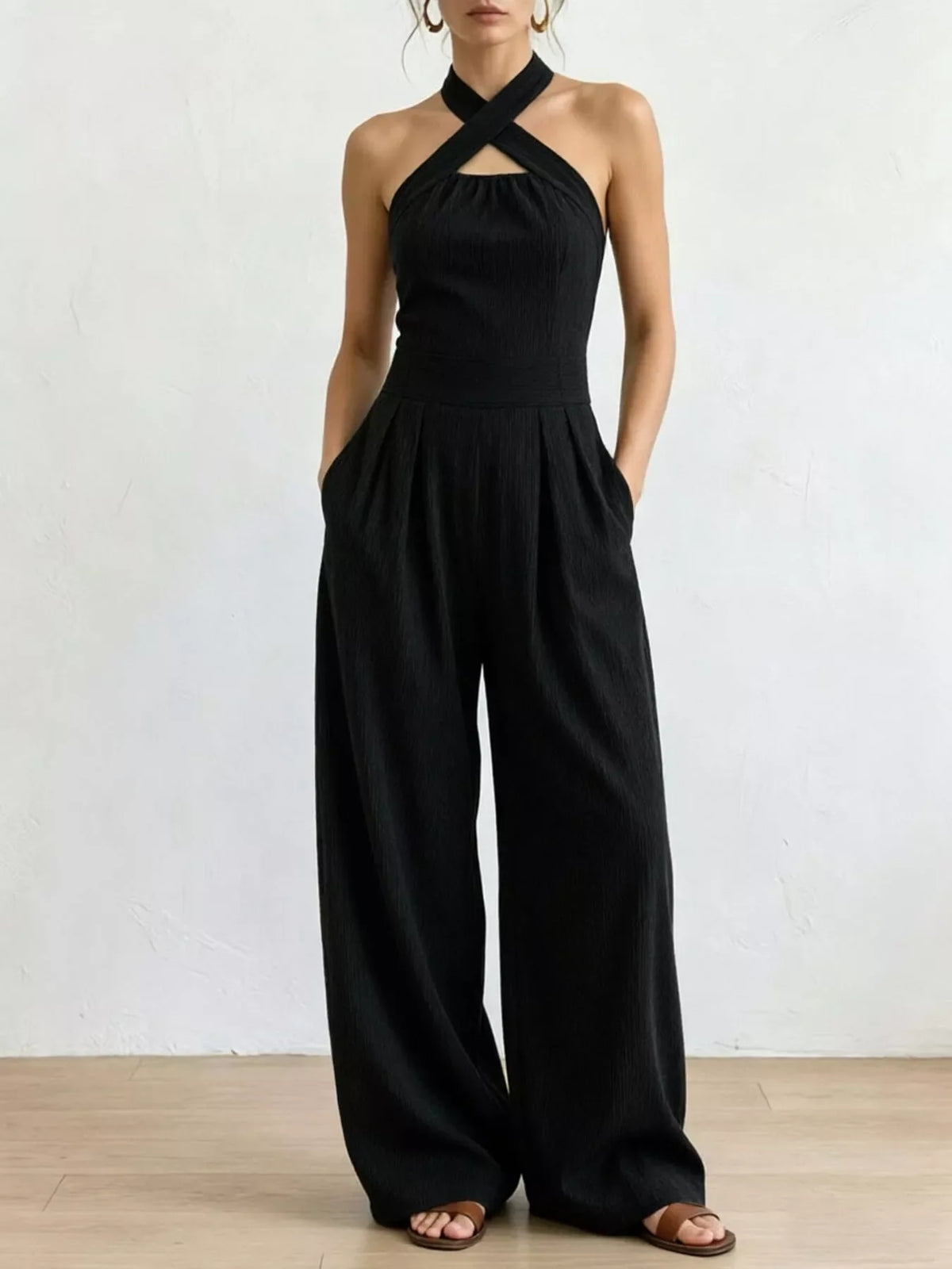 Full Size Halter Neck Wide-Leg Jumpsuit Plus Size