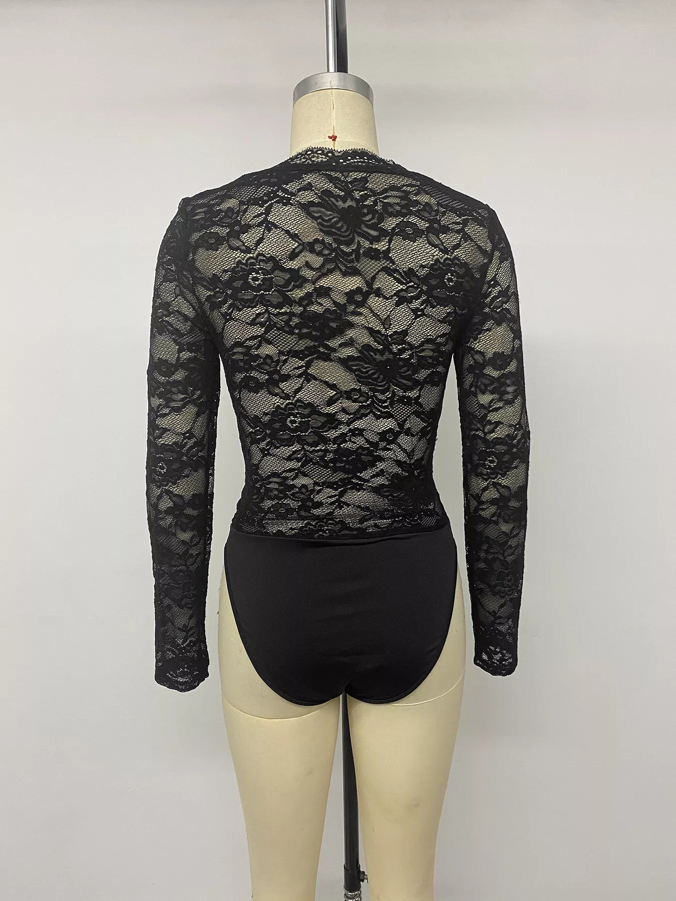 Lace Long Sleeve Bodysuit with Bow Detail
