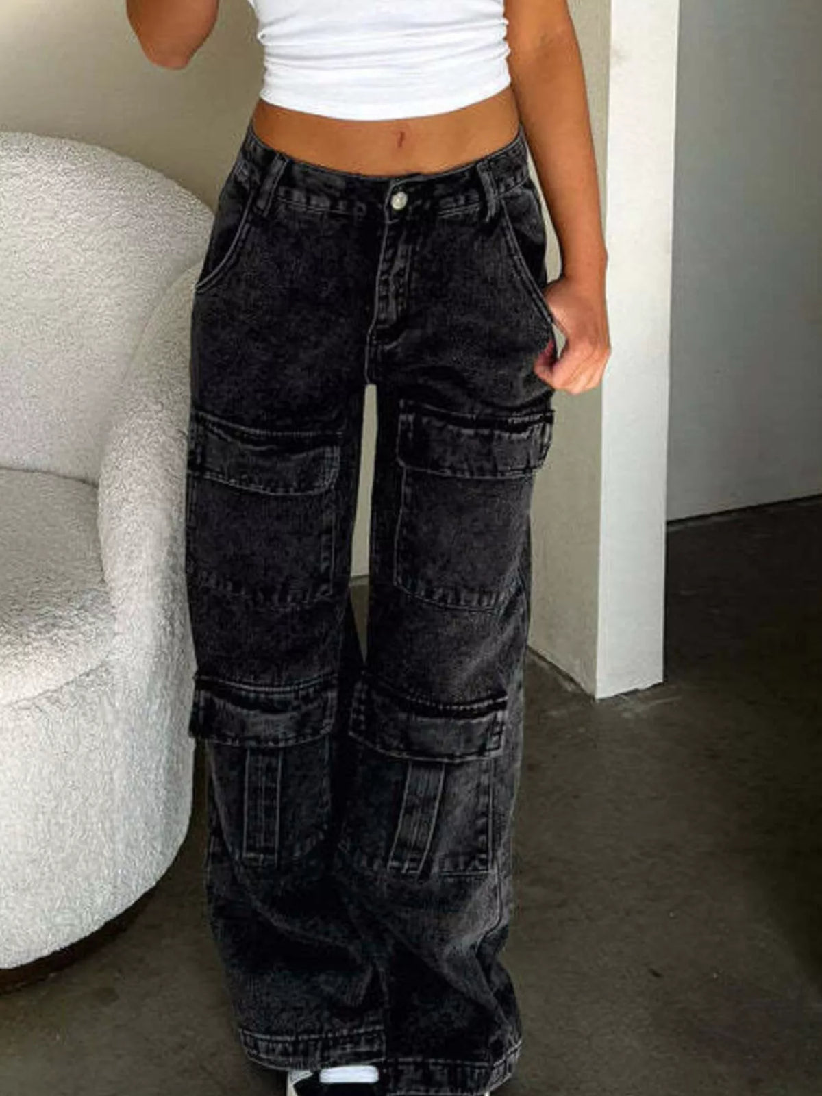 High-Waisted Wide-Leg Cargo Jeans