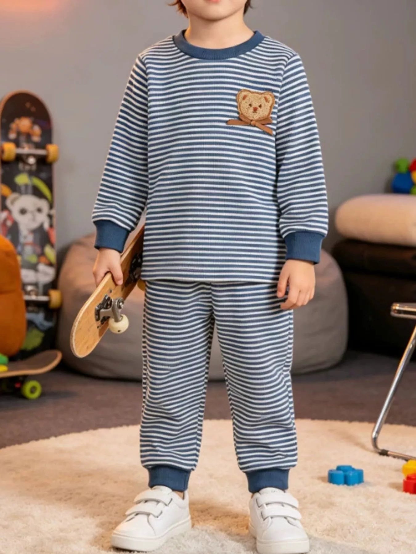 Children's Bear Striped Top and Pants Set
