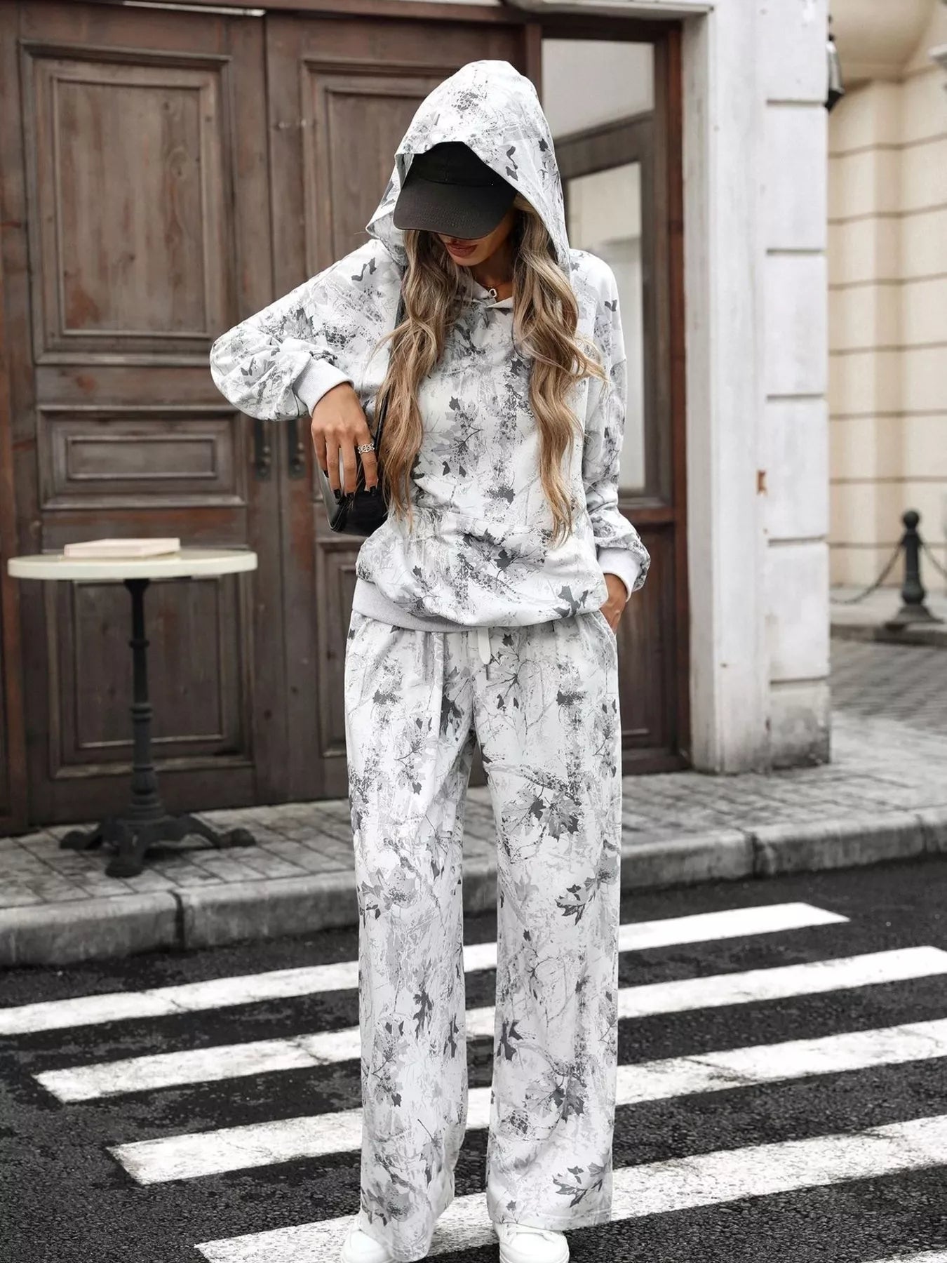 Printed Long Sleeve Hoodie and Pants Set