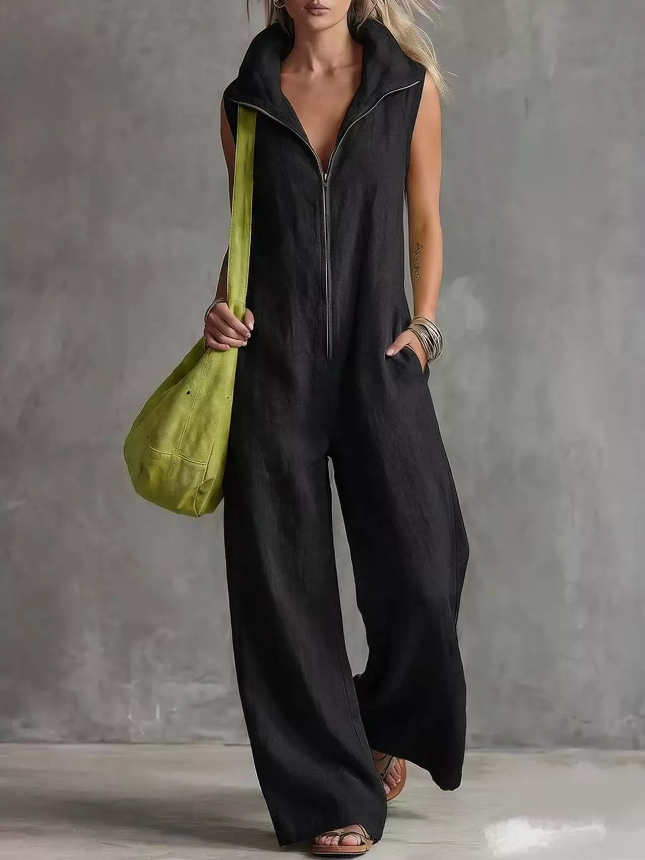 Full Size Zip Front Sleeveless Jumpsuit Plus Size