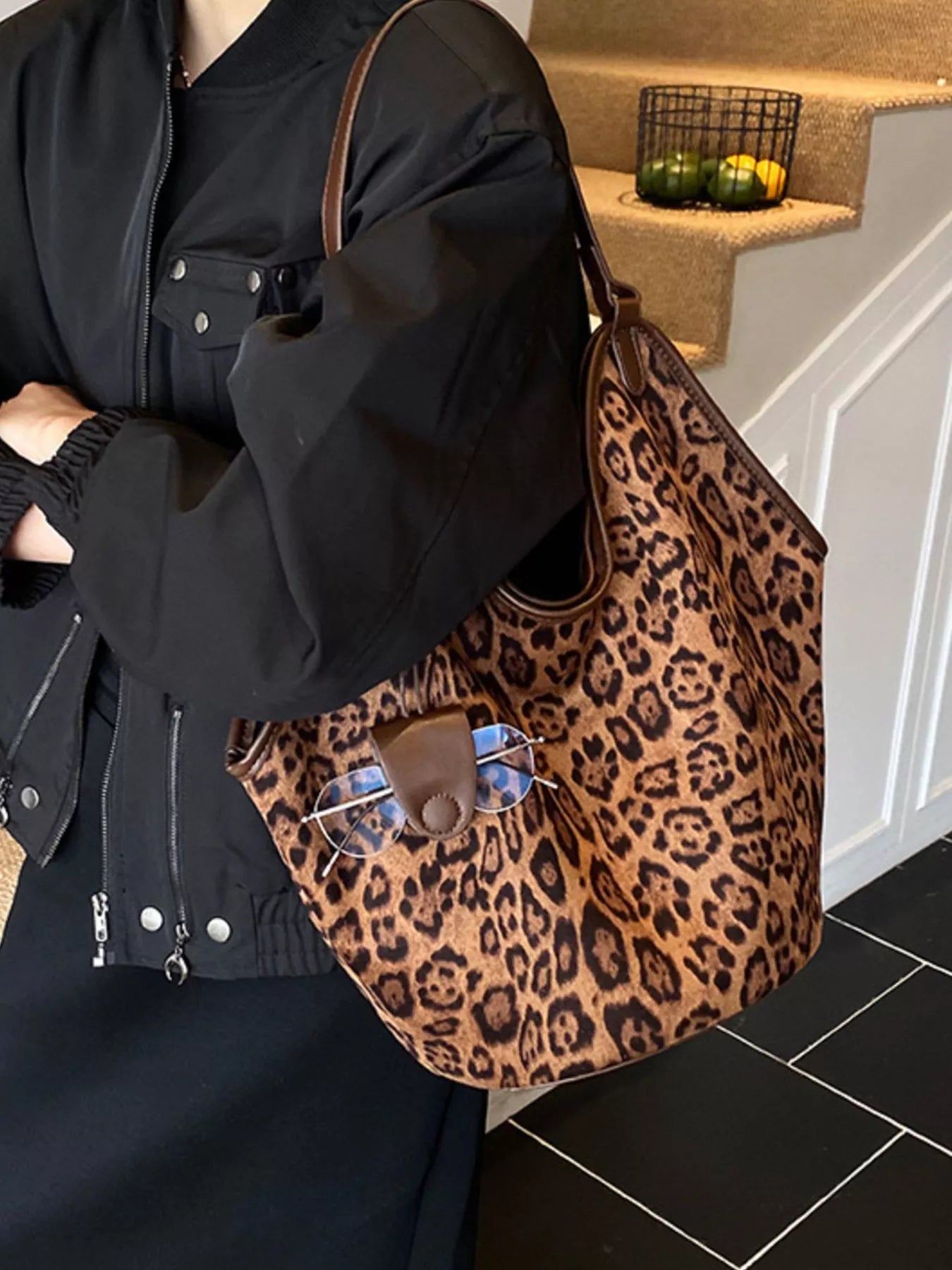 Leopard Print Large Tote Bag