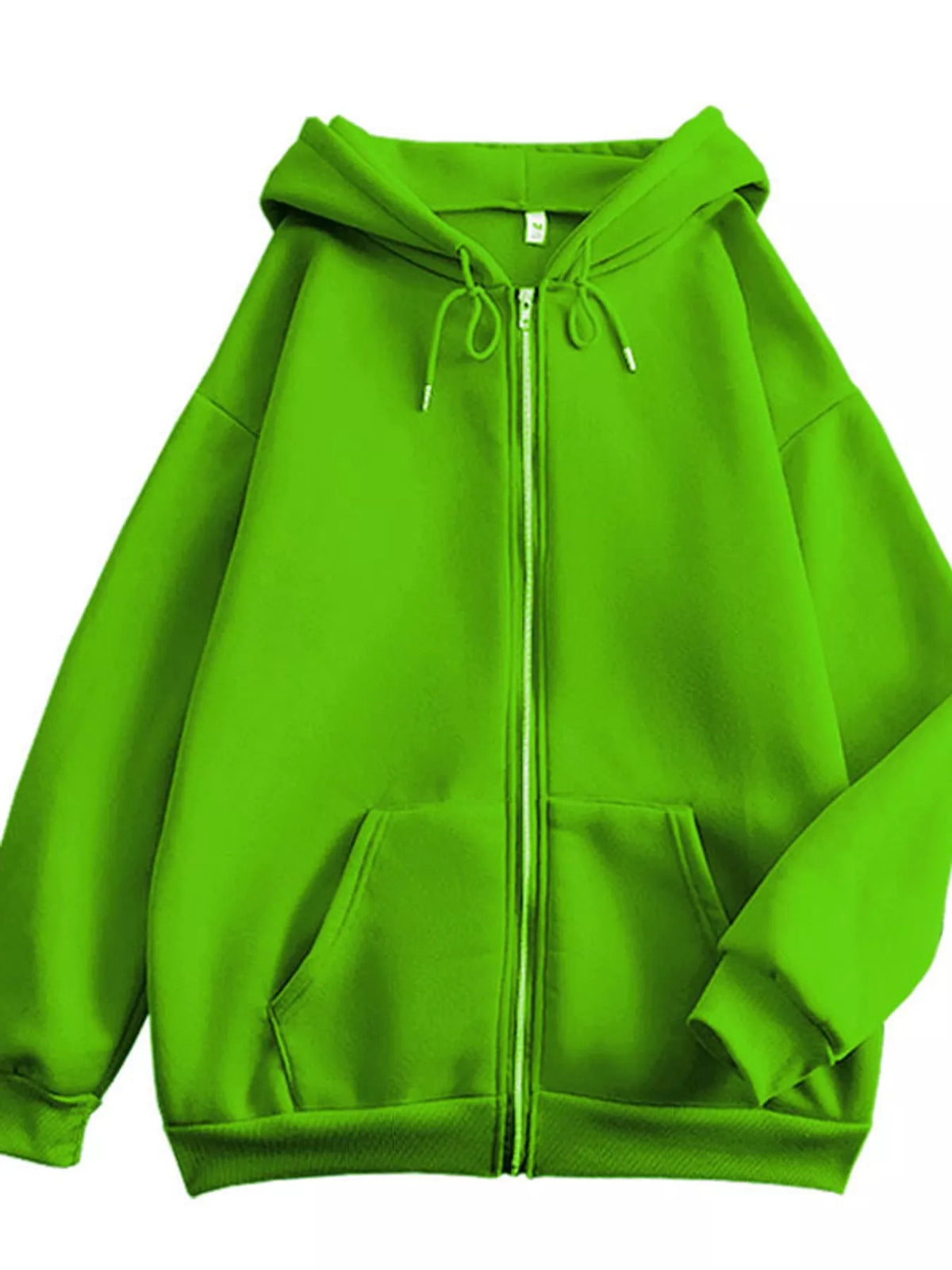 Full Size Oversized Solid Zip-Up Hoodie with Drawstring Plus Size
