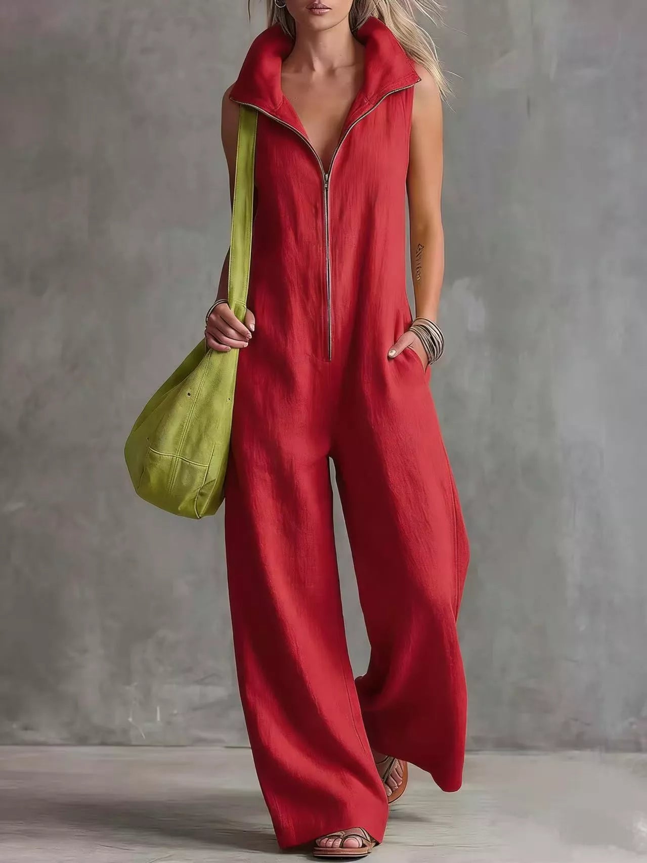 Full Size Zip Front Sleeveless Jumpsuit Plus Size
