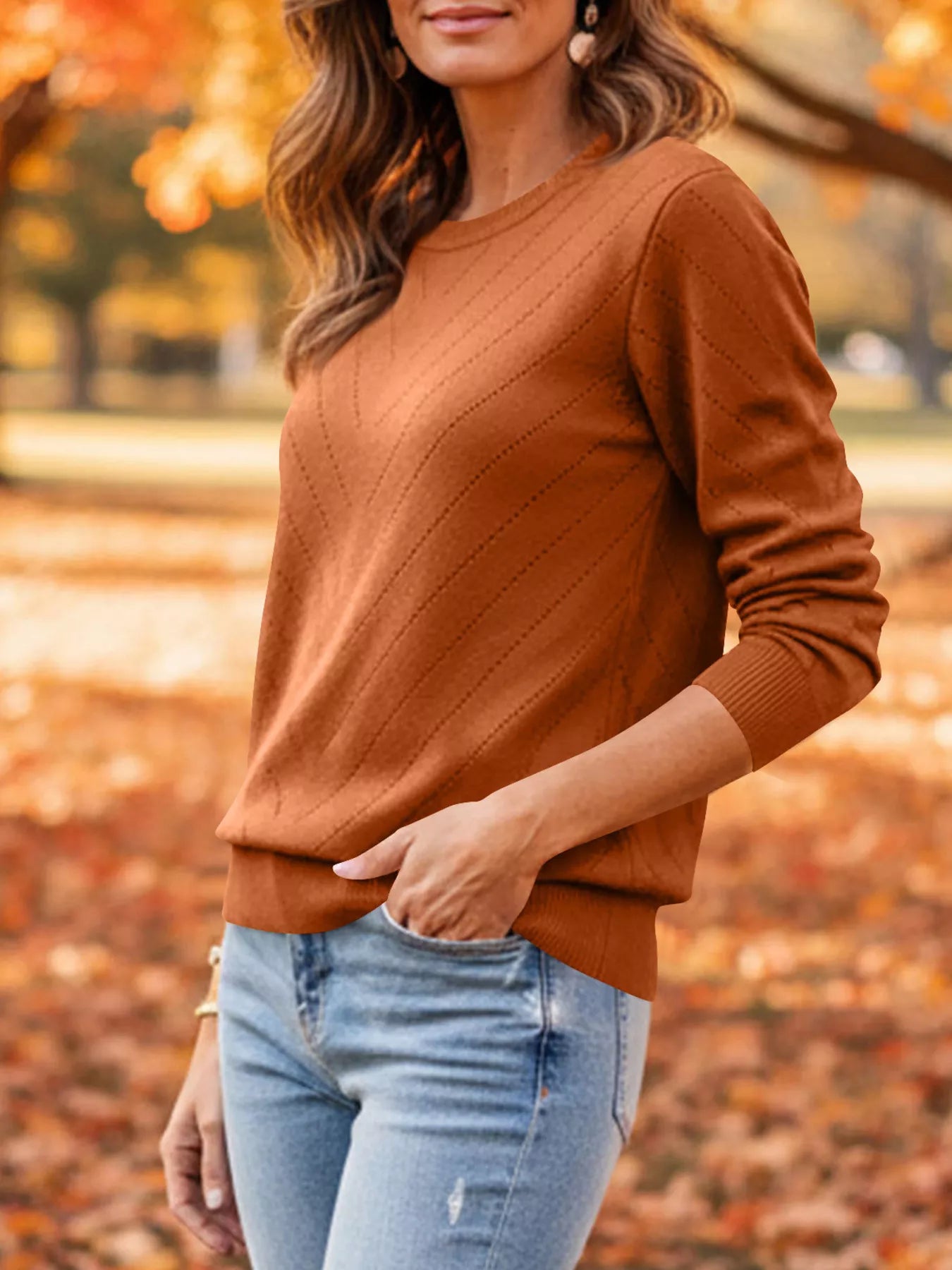 Openwork Round Neck Sweater