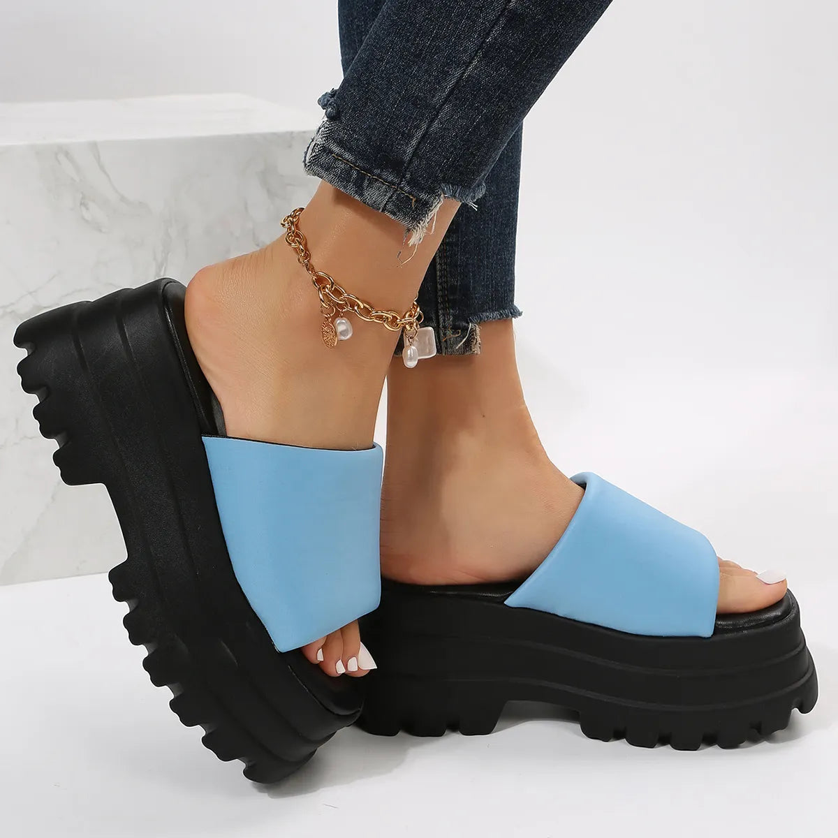 Open Toe Platform Slide Sandals