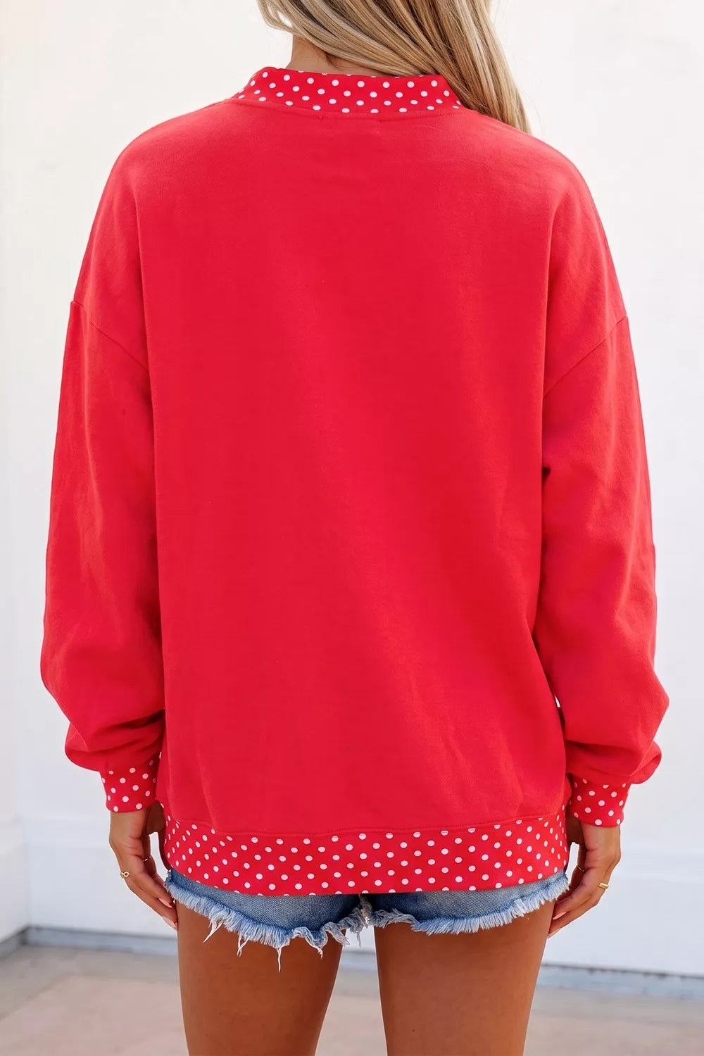 Polka Dot Trim Football Graphic Sweatshirt