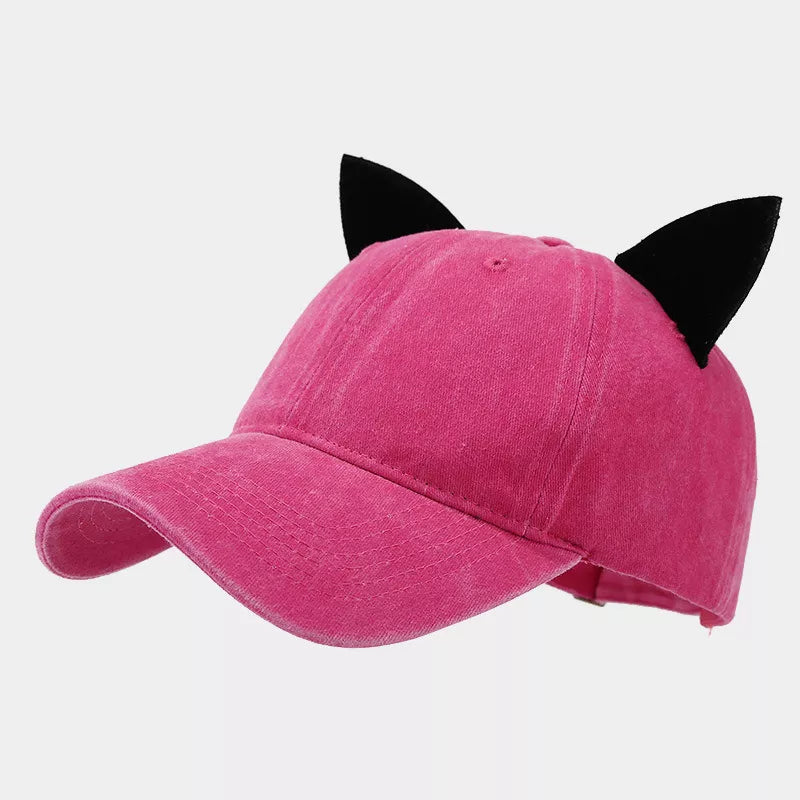 Washed Cat Ear Baseball Cap
