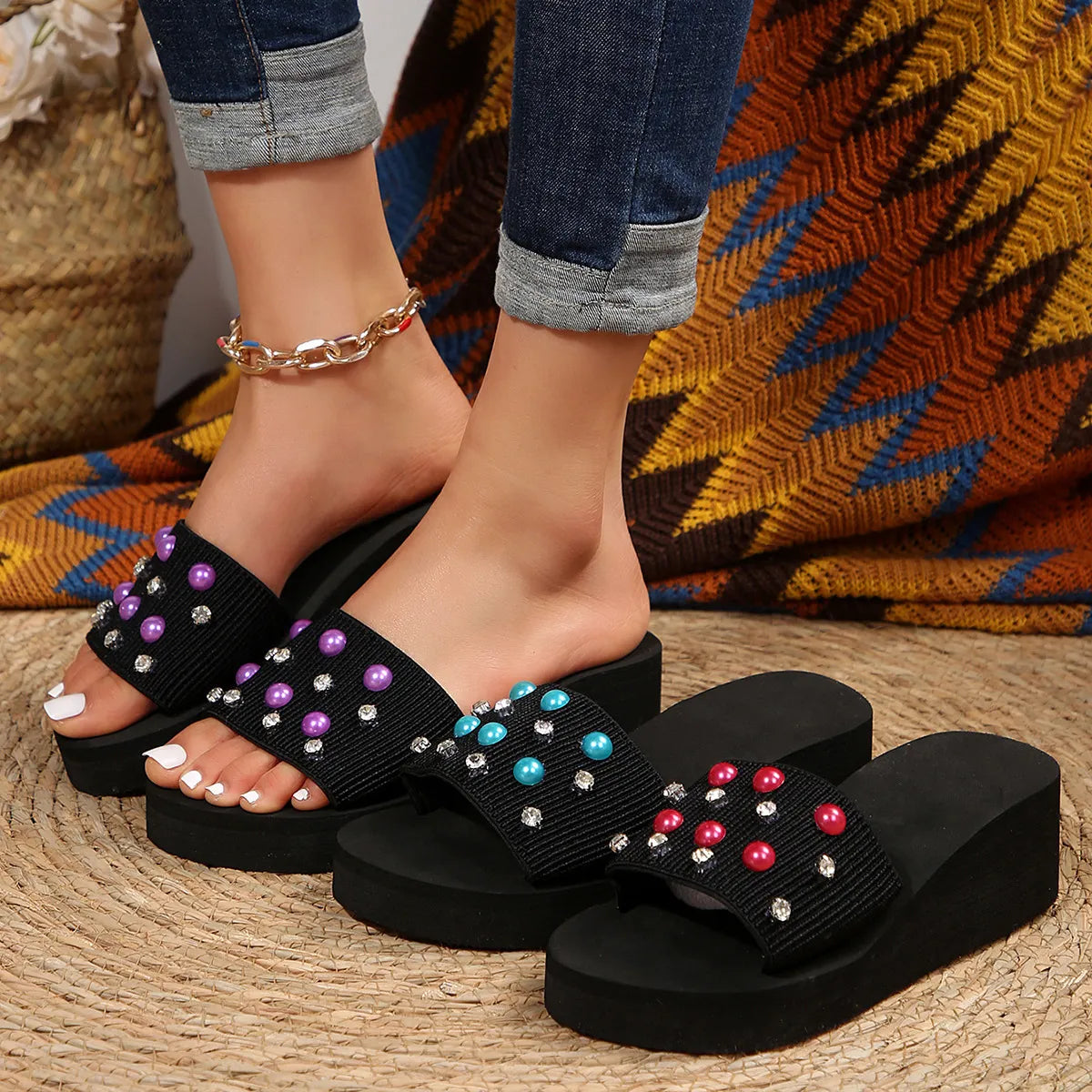 Studded Wedge Platform Sandals
