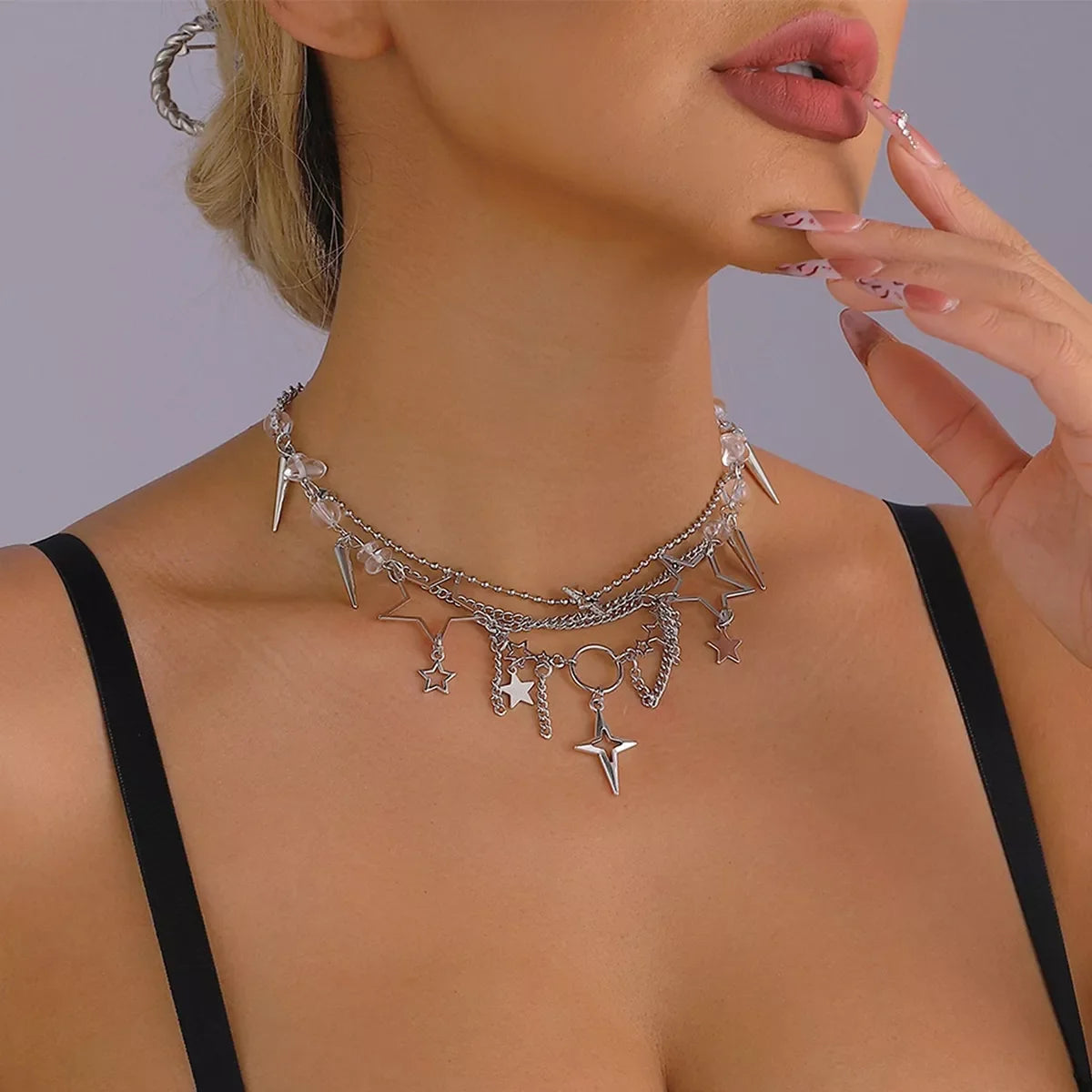 Gothic Star and Cross Charm Choker Necklace