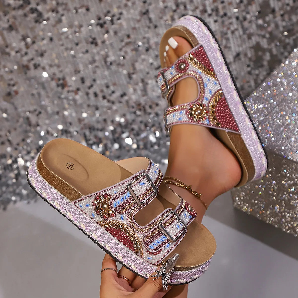 Rhinestone Open Toe Platform Sandals
