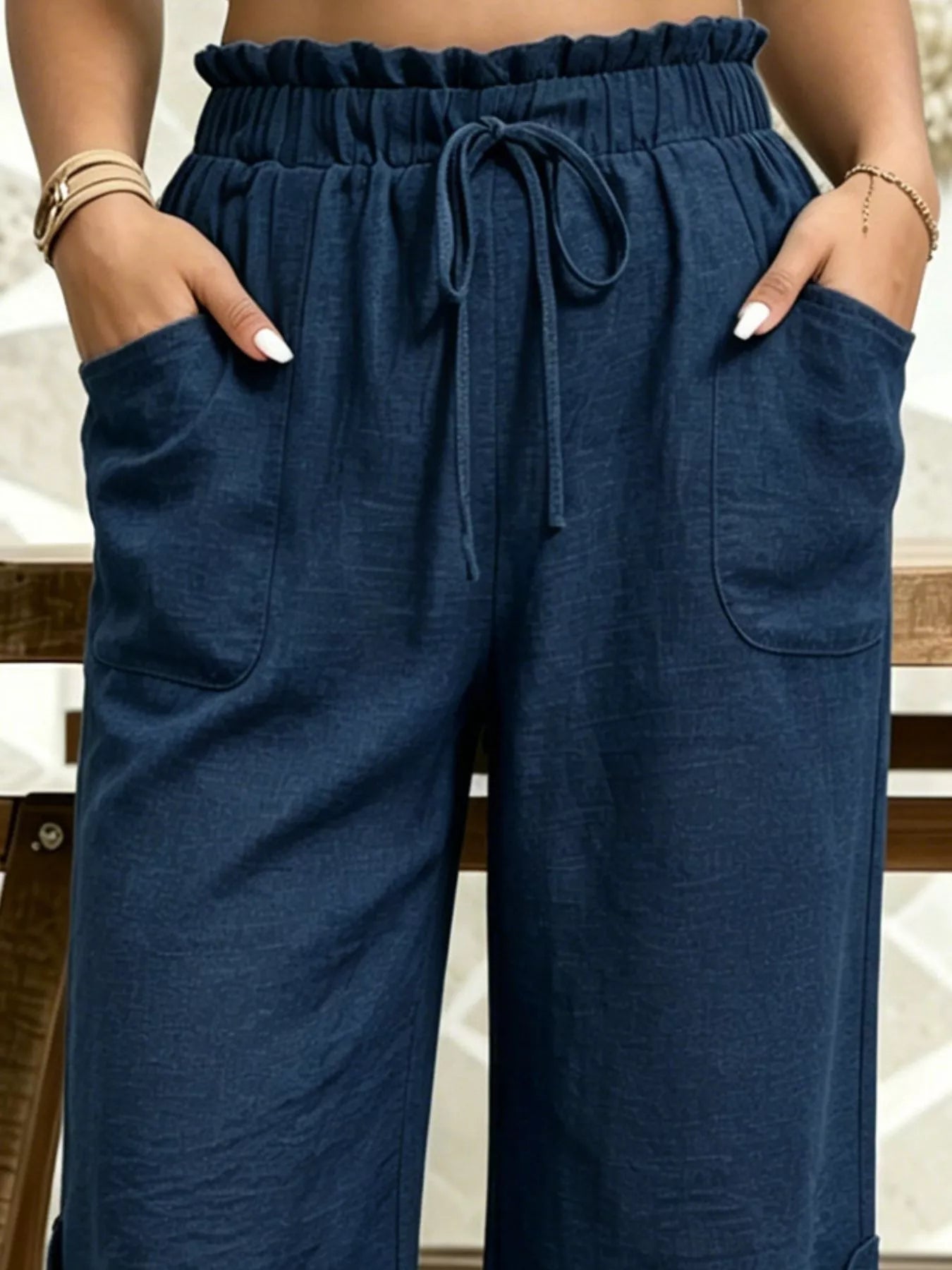 High-Waisted Drawstring Capris