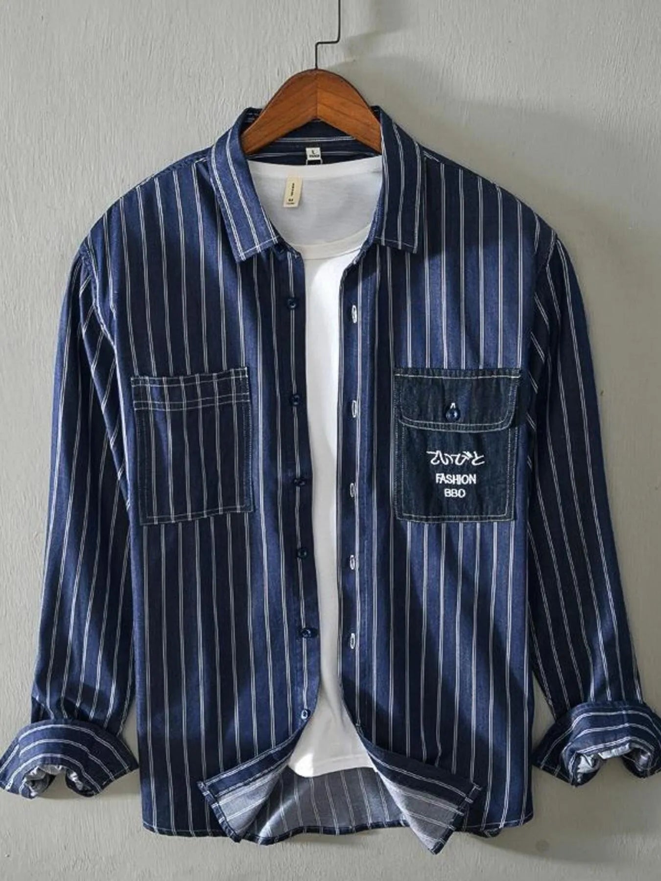Men's Plus Size Striped Button Up Long Sleeve Shirt