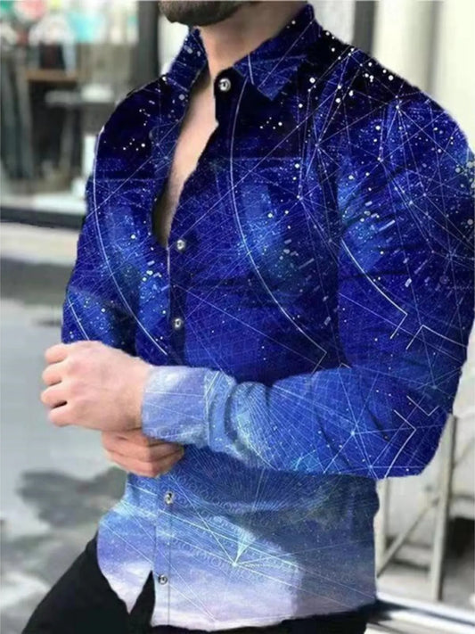 Men's Full Size Printed Button-Down Shirt Plus Size
