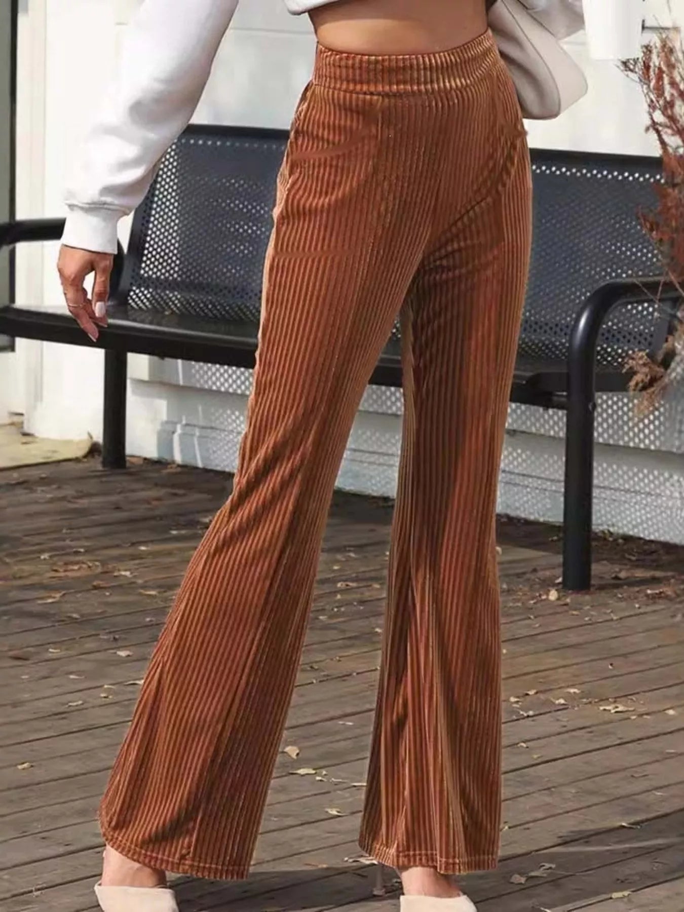 Full Size High-Waisted Velvet Flare Pants Plus Size