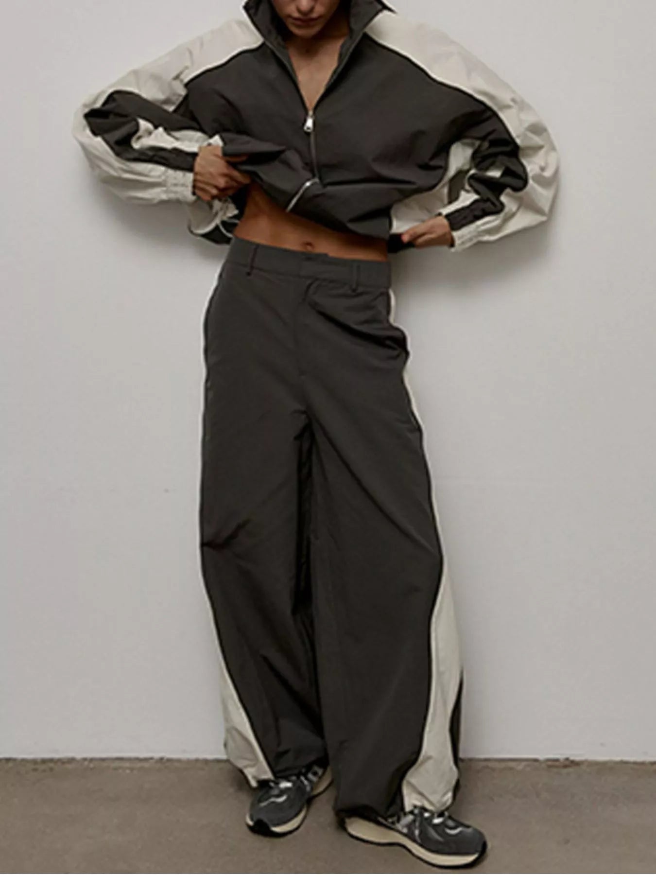 Color Block Zip Up Outerwear and Pants Set