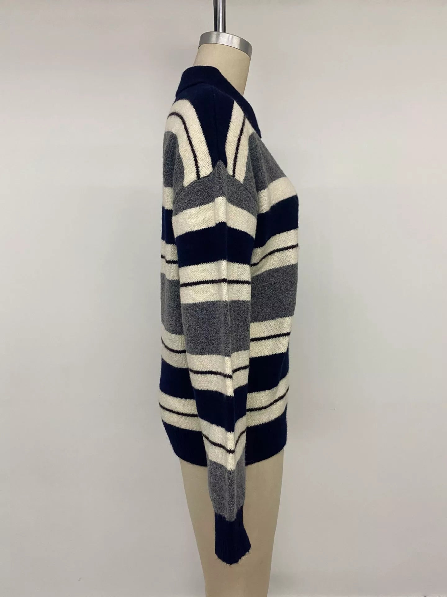 Striped Long Sleeve Button Detail Sweater