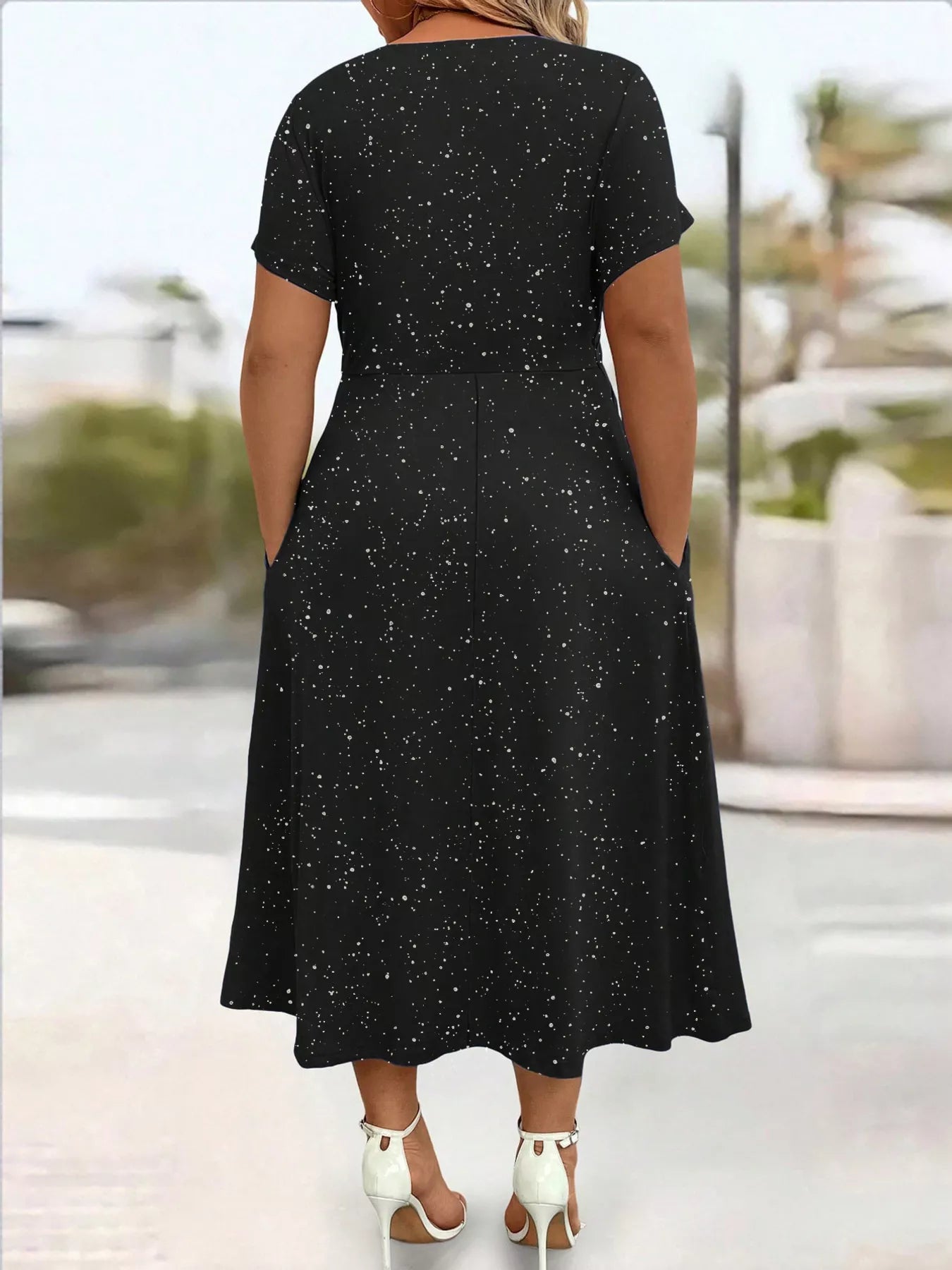 Full Size Glitter Flutter Sleeve Midi Dress Plus Size