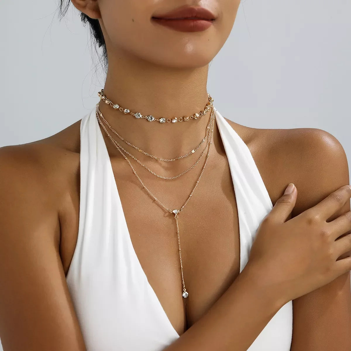 Multi-Layered Rhinestone Choker Necklace