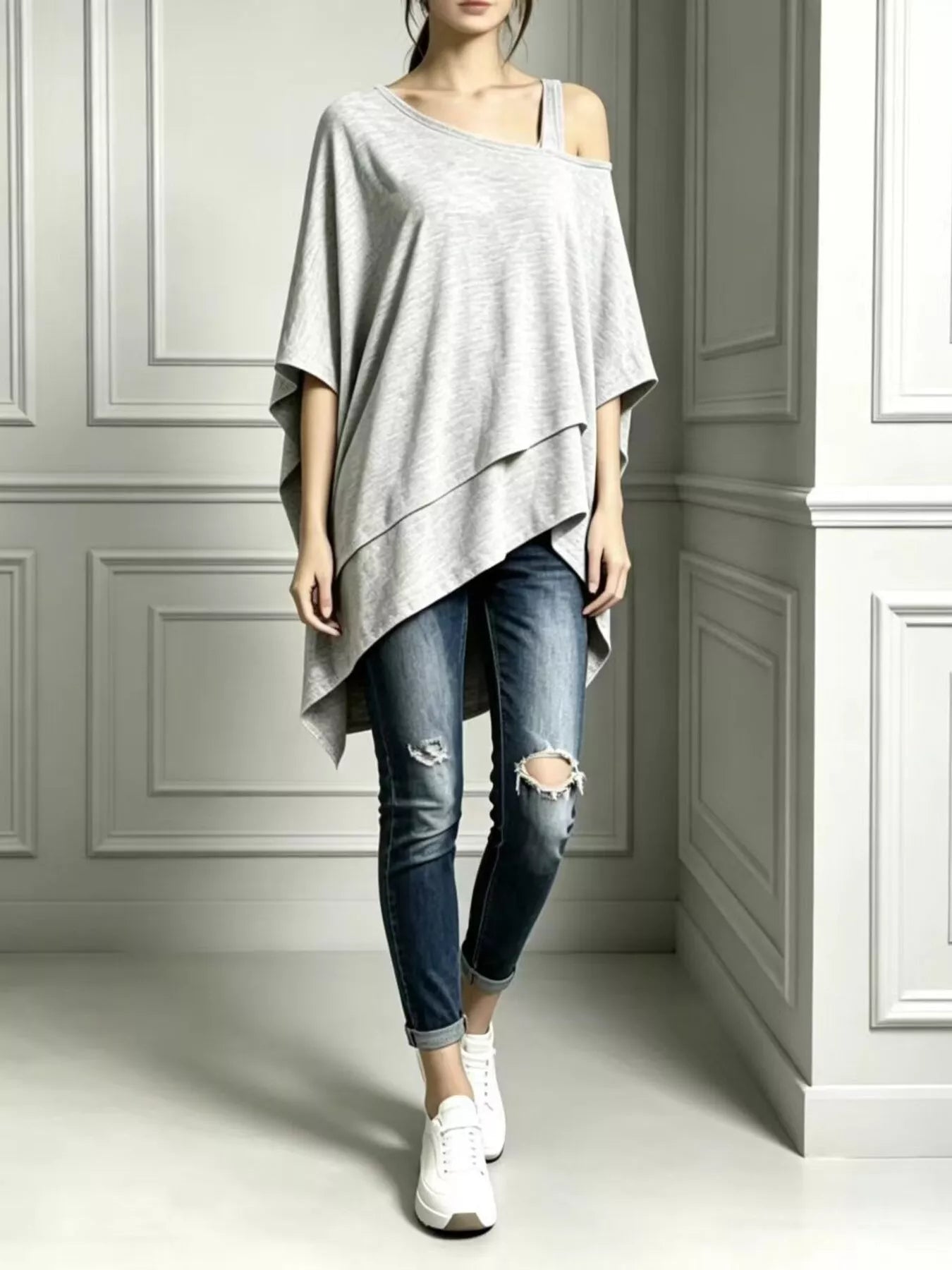 Full Size Asymmetrical Neck Short Sleeve T-Shirt Plus Size