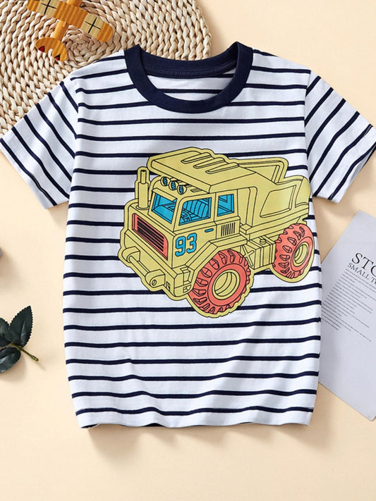 Children's Striped Truck Graphic Crew Neck T-Shirt