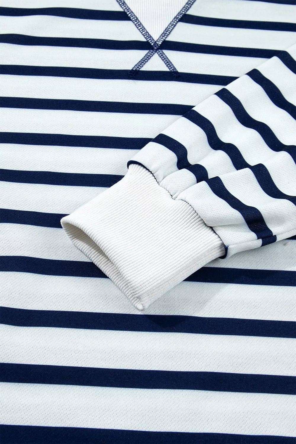 Striped Stand Neck Long Sleeve Ribbed Cuff Hem Sweatshirt