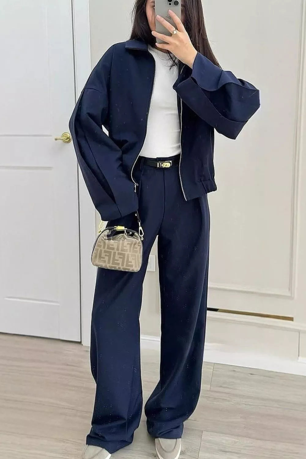 Zip-Up Jacket and Wide-Leg Pants Set