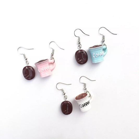 Coffee Bean and Cup Drop Earrings