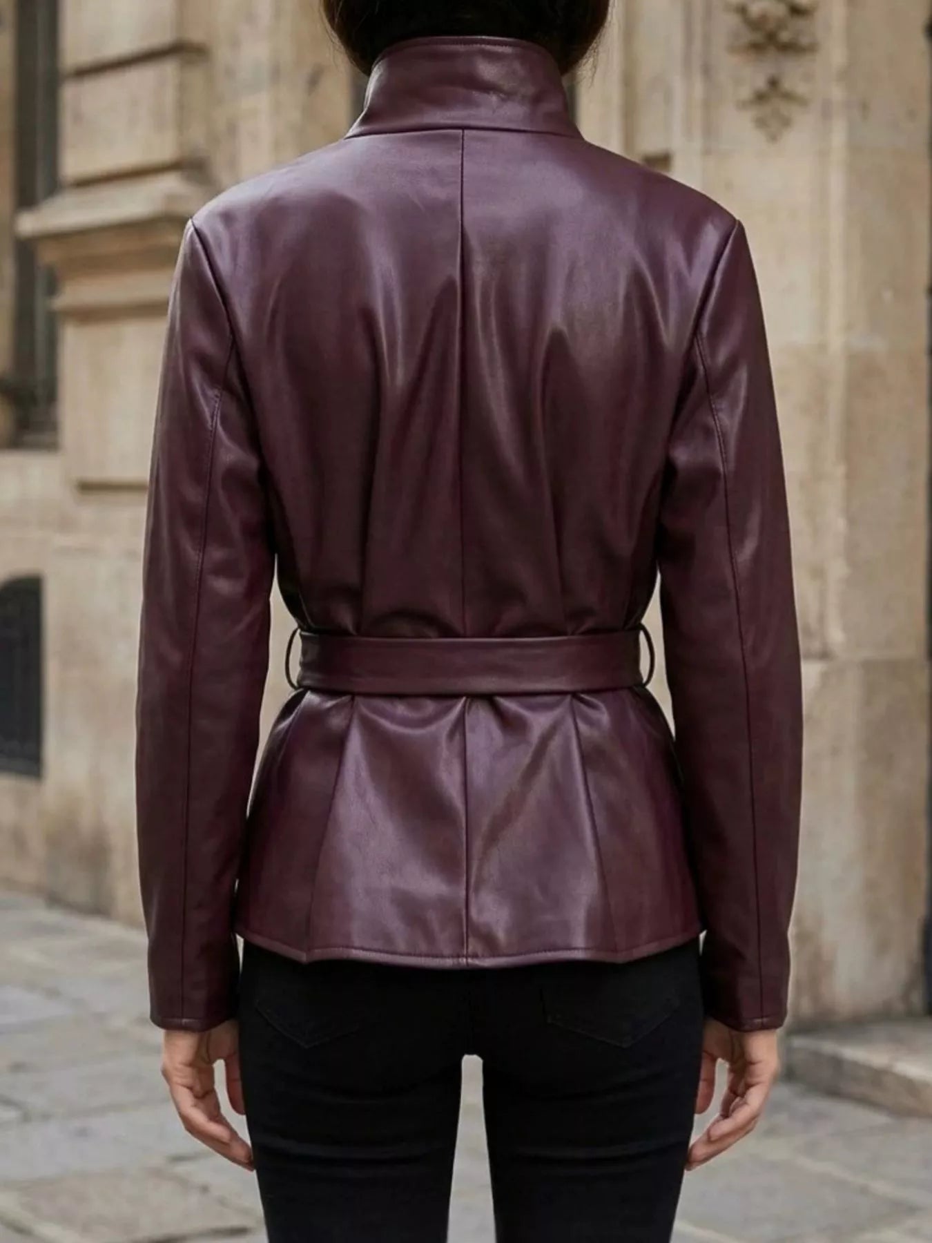 Faux Leather Belted Jacket