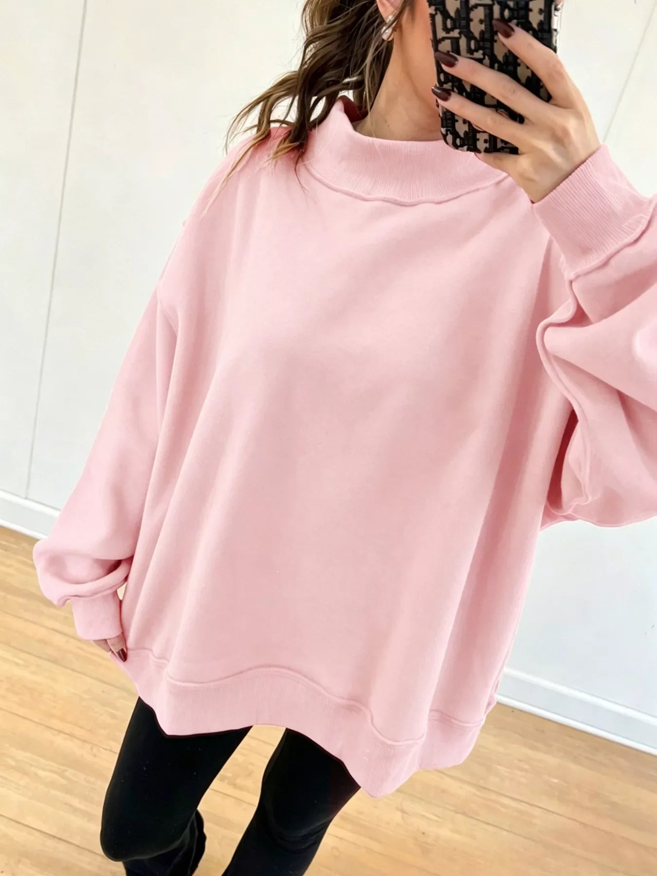 Mock Neck Dropped Shoulder Sweatshirt