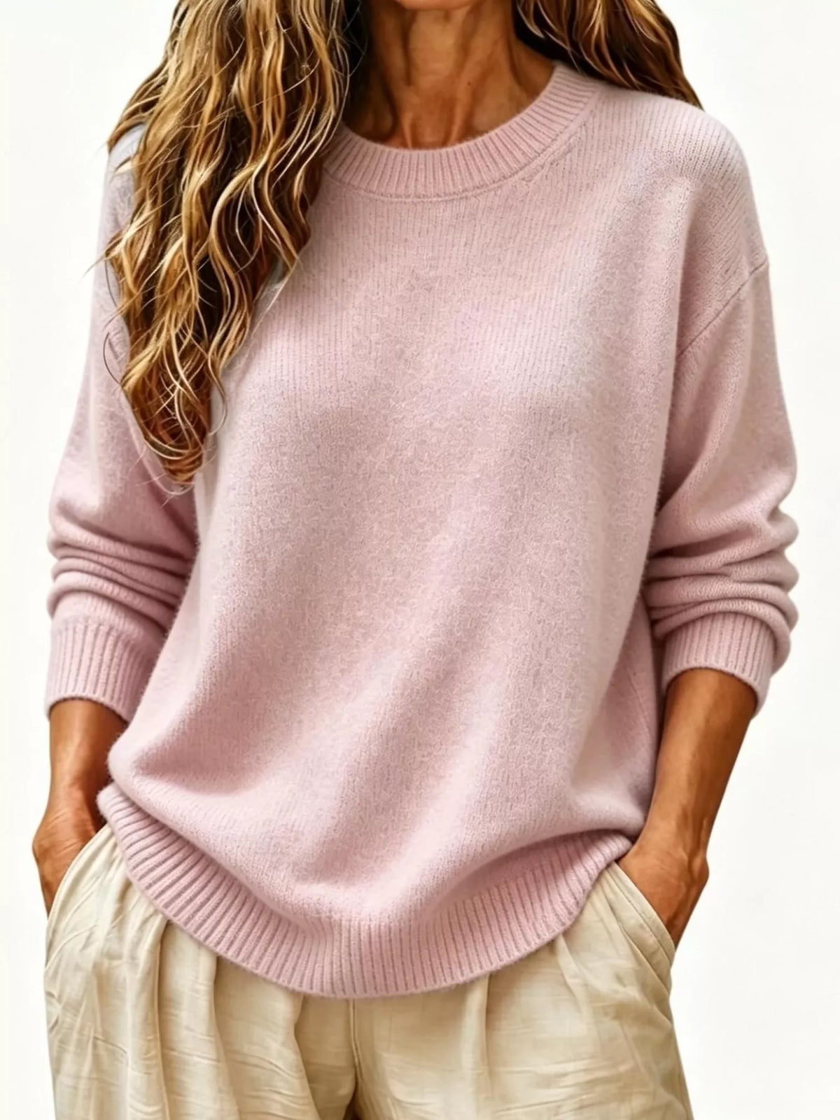 Full Size Round Neck Dropped Shoulder Sweater Plus Size