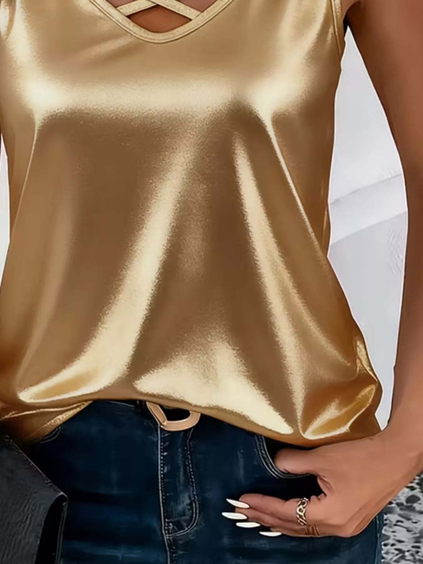 Satin V-Neck Criss-Cross Tank