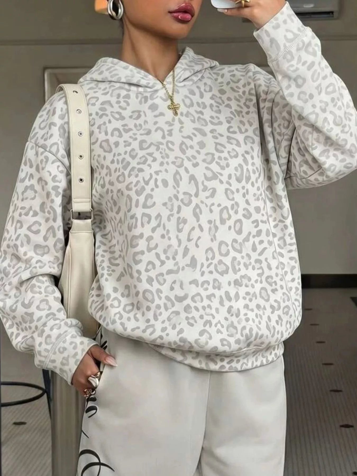 Leopard Dropped Shoulder Hoodie