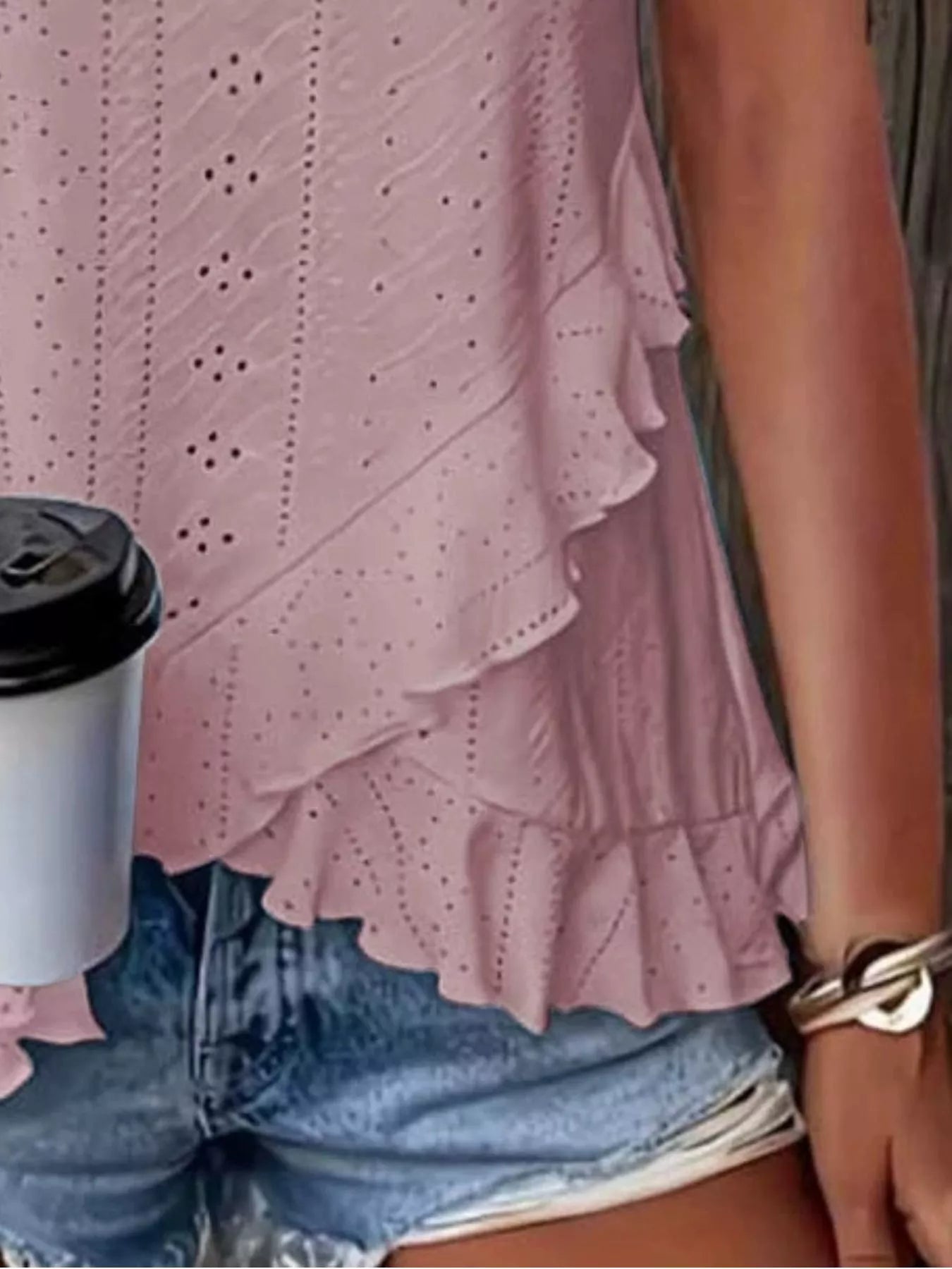 V-Neck Eyelet Ruffled Tank Top