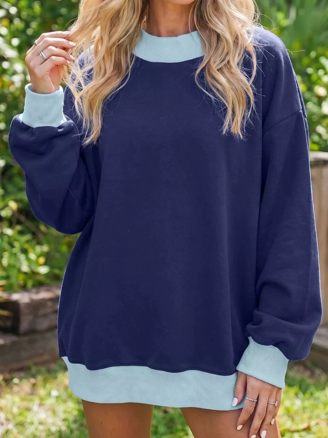 Oversized Color-Block Crewneck Sweatshirt