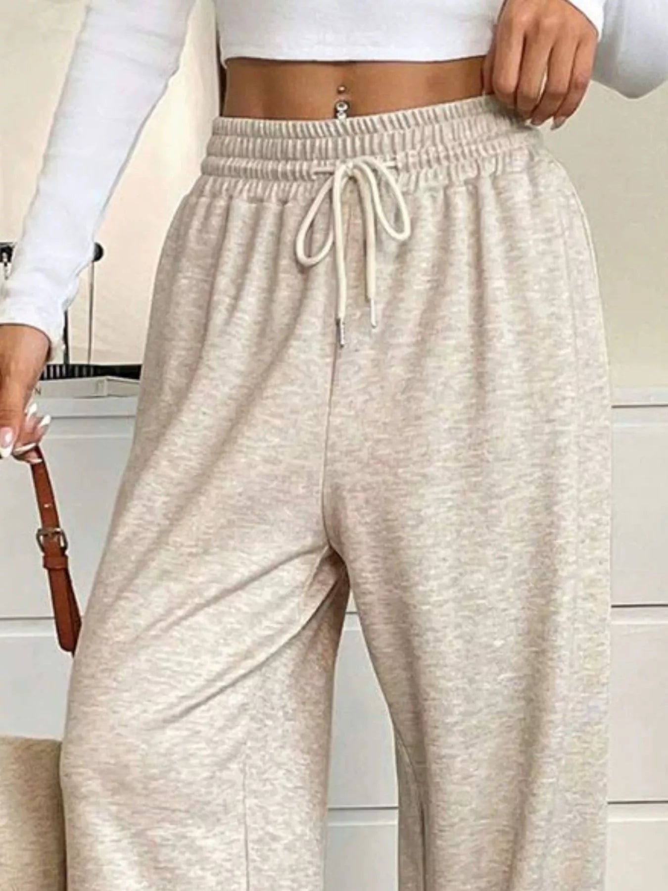 High-Waisted Wide-Leg Pants with Drawstring