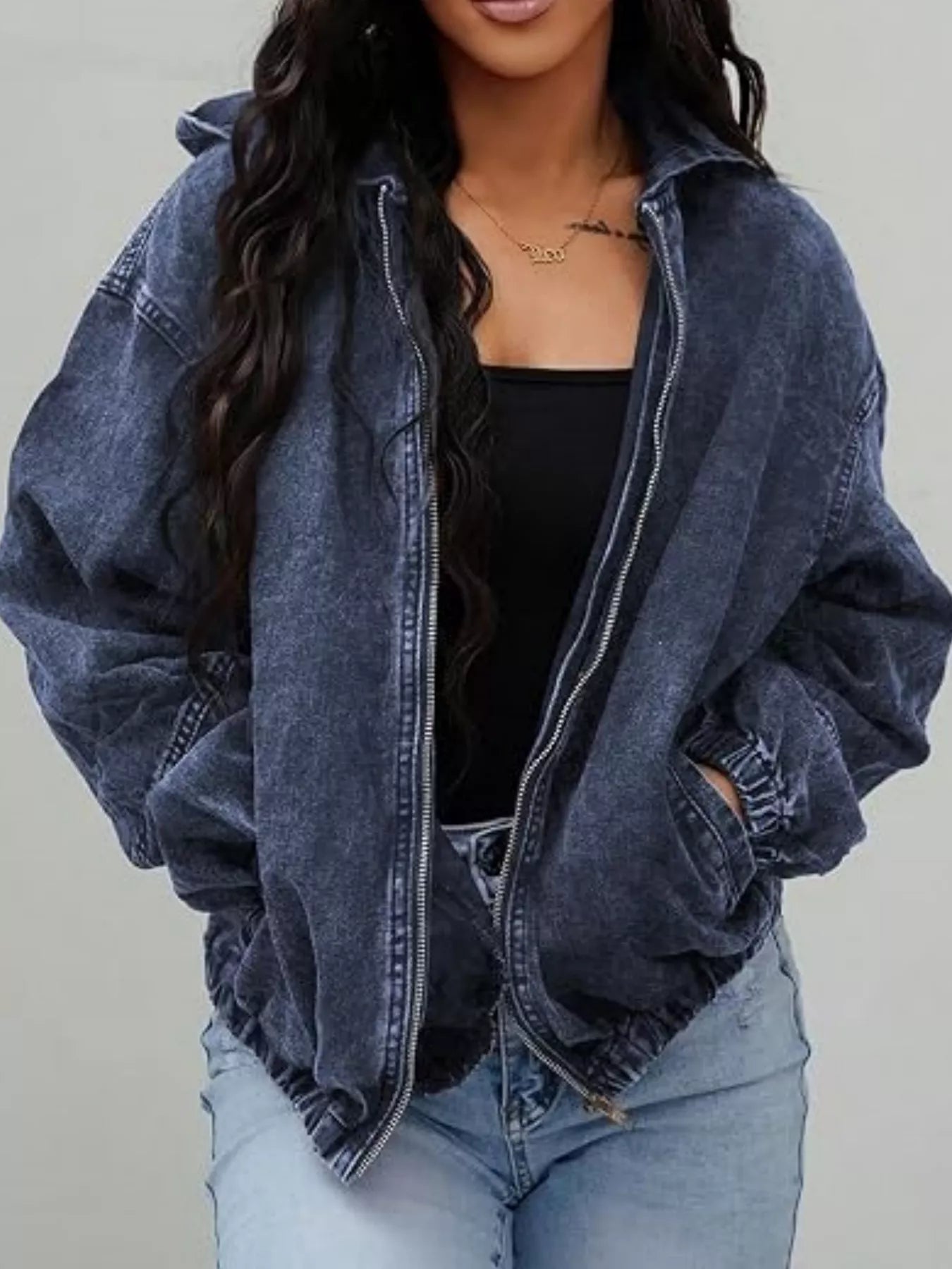 Vintage Washed Zip Up Hooded Denim Jacket
