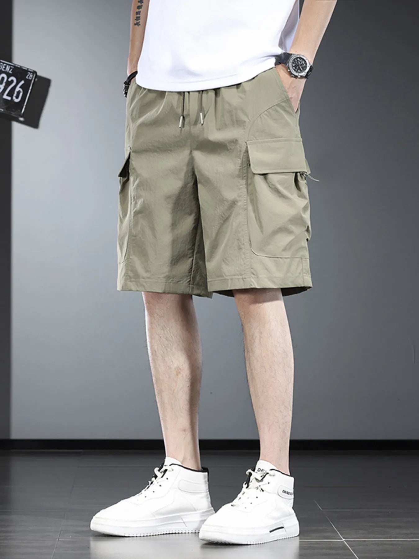 Men's Plus Size Drawstring Cargo Shorts