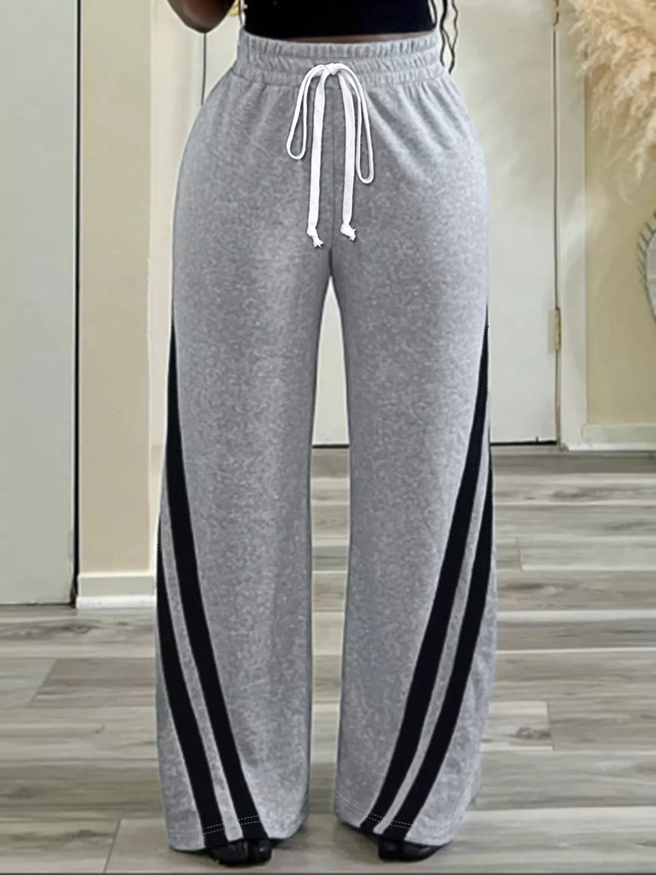 Plus Size Striped Contrast Wide Leg Pants