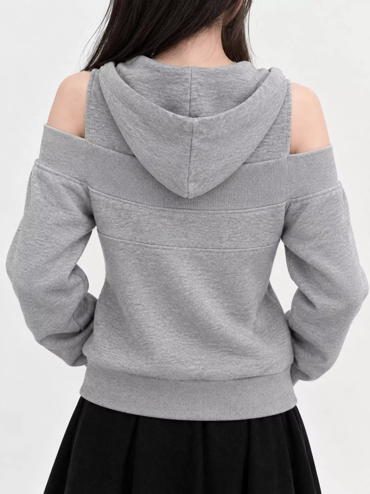 Cold Shoulder Zip-Up Hoodie