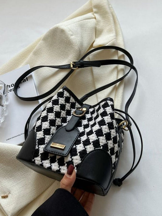 Checkerboard Pattern Bucket Crossbody Bag